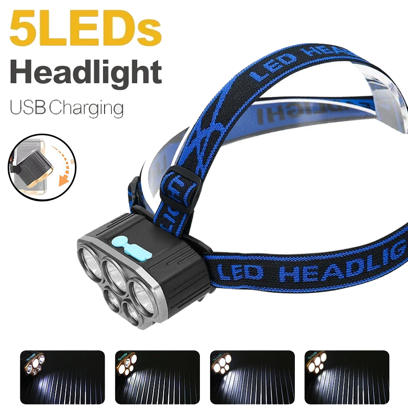 Running Headlamp - Wiederaufladbare 5-LED-Stirnlampe, ultrahell, leistungsstark, wasserdicht, Stirnlampe