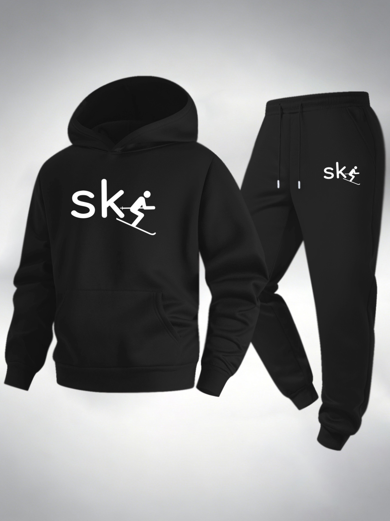 Joggers Pants - Herren 2-teiliger Trainingsanzug mit Ski-Print, Hoodie